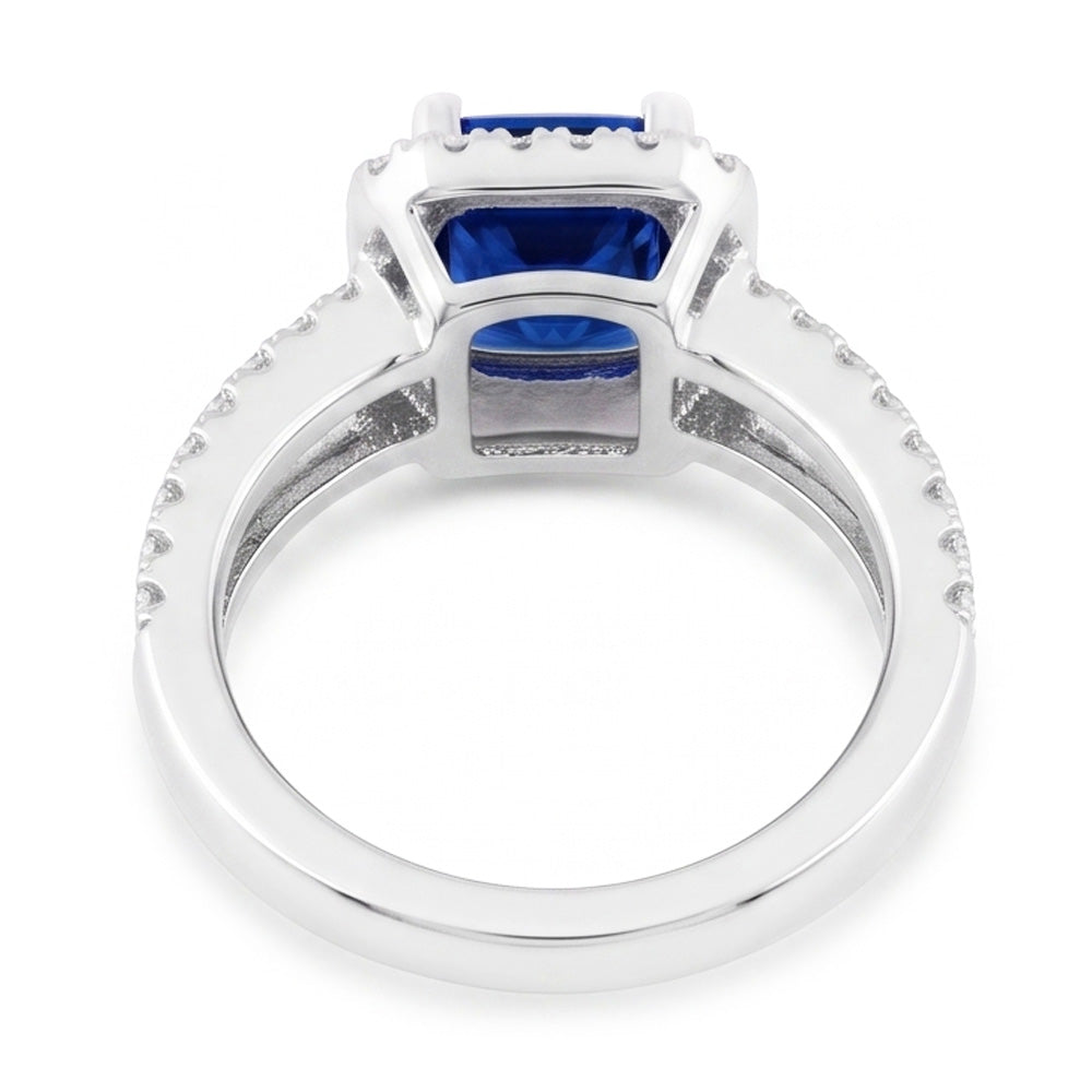 Natural Earth Mined Diamond Halo Radiant Sapphire Ring Double Shank 3 Carats Gold Jewellery
