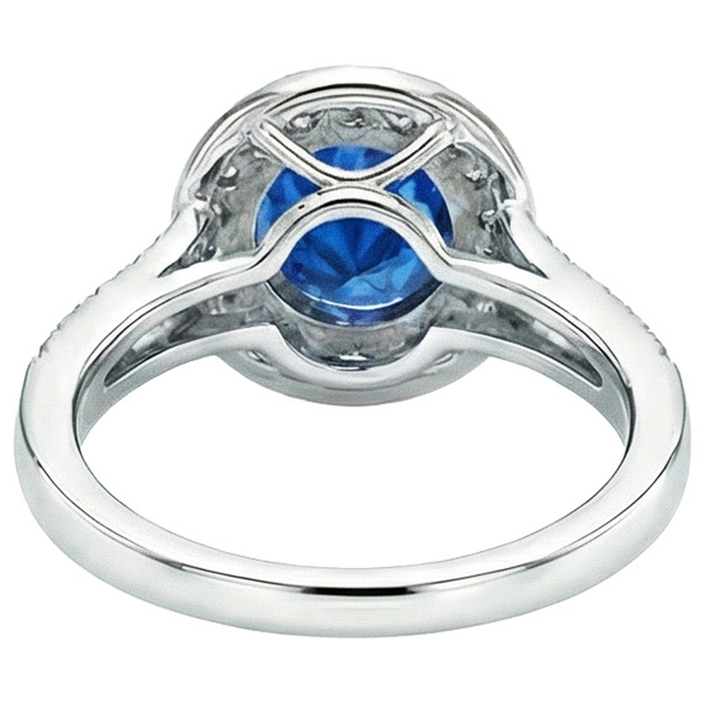 natural round sapphire 2.50ct ring on white background
