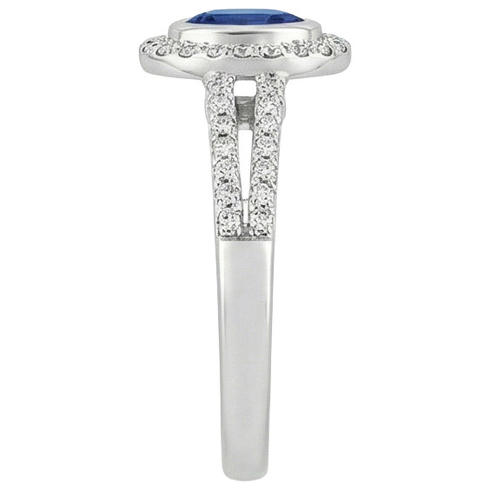 Natural Earth Mined Diamond Halo Ring Bezel Set Oval Ceylon Sapphire Gemstone 2.50 Carats