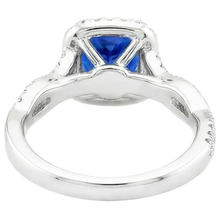 Natural Earth Mined Diamond Halo Ring Cushion Blue Sapphire Pave Set Accented 3.25 Carats