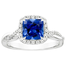 Natural Earth Mined Diamond Halo Ring Cushion Blue Sapphire Pave Set Accented 3.25 Carats