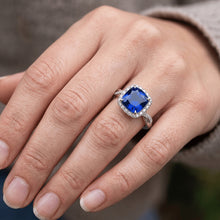 Natural Earth Mined Diamond Halo Ring Cushion Blue Sapphire Pave Set Accented 3.25 Carats