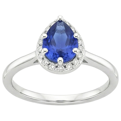 Natural Earth Mined Diamond Halo Ring Teardrop Style Pear Sri Lankan Sapphire 4 Carats