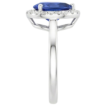 Natural Earth Mined Diamond Halo Ring Teardrop Style Pear Sri Lankan Sapphire 4 Carats