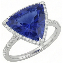 Natural Earth Mined Diamond Halo Ring Trillion Shaped Deep Blue Sapphire 4 Carats