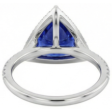Natural Earth Mined Diamond Halo Ring Trillion Shaped Deep Blue Sapphire 4 Carats