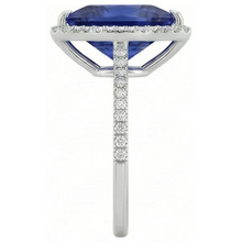 Natural Earth Mined Diamond Halo Ring Trillion Shaped Deep Blue Sapphire 4 Carats