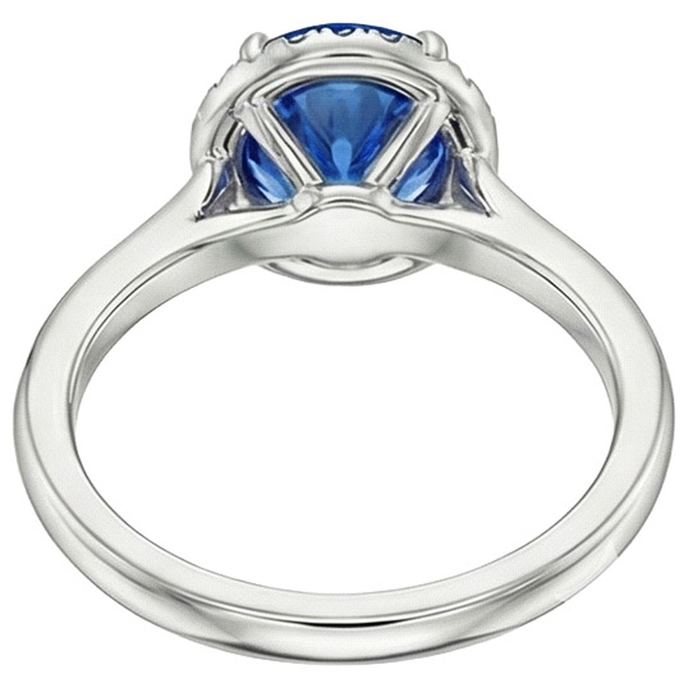 Natural Earth Mined Diamond Halo Ring White Gold Ceylon Sapphire Prong Set 2.50 Carats