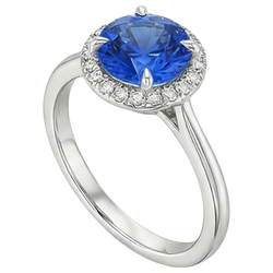 Natural Earth Mined Diamond Halo Ring White Gold Ceylon Sapphire Prong Set 2.50 Carats