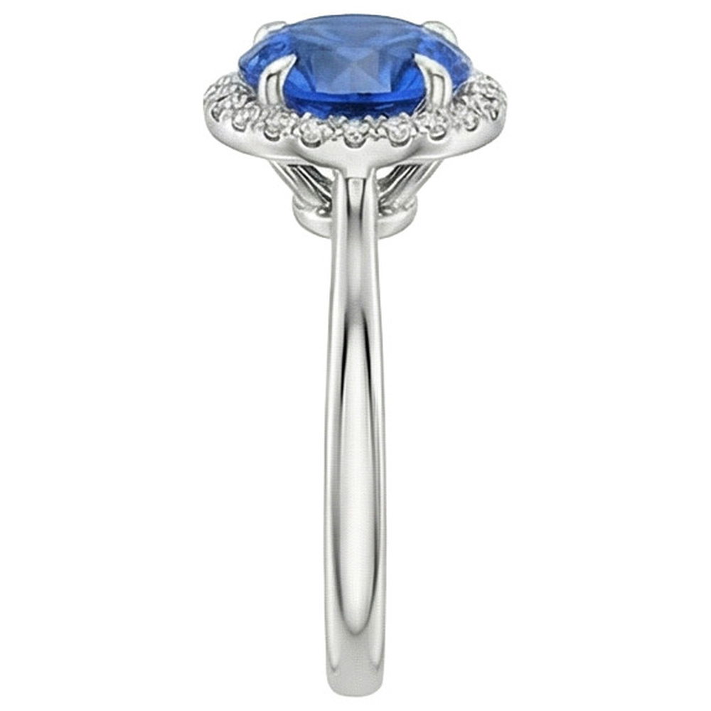 Natural Earth Mined Diamond Halo Ring White Gold Ceylon Sapphire Prong Set 2.50 Carats