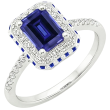 Natural Earth Mined Diamond Halo Ring With Blue Sapphires on Side Emerald 4.25 Carats