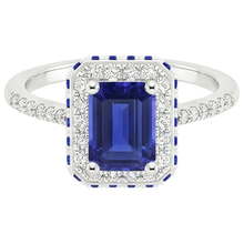 Natural Earth Mined Diamond Halo Ring With Blue Sapphires on Side Emerald 4.25 Carats
