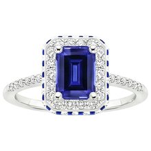 Natural Earth Mined Diamond Halo Ring With Blue Sapphires on Side Emerald 4.25 Carats