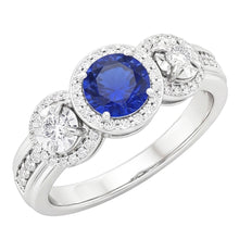 Natural Earth Mined Diamond Halo Round Blue Sapphire Ring 5 Carats Ladies Jewellery