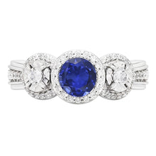 Natural Earth Mined Diamond Halo Round Blue Sapphire Ring 5 Carats Ladies Jewellery