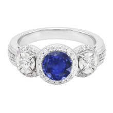 Natural Earth Mined Diamond Halo Round Blue Sapphire Ring 5 Carats Ladies Jewellery