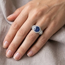 Natural Earth Mined Diamond Halo Round Blue Sapphire Ring 5 Carats Ladies Jewellery
