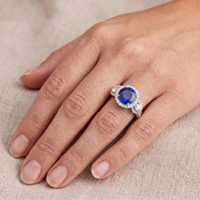 Natural Earth Mined Diamond Halo Round Blue Sapphire Ring 5 Carats Ladies Jewellery