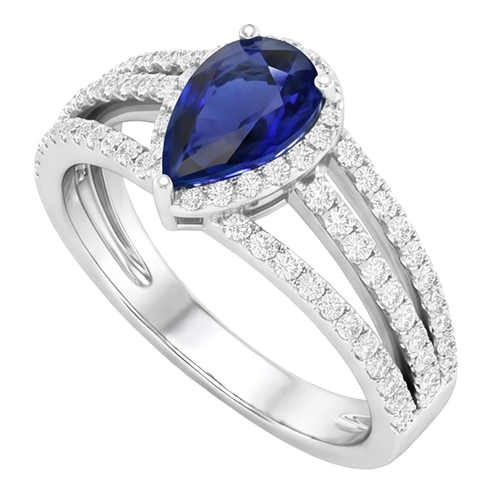 Natural Earth Mined Diamond Halo Wedding Ring Pear Blue Sapphire 2.50 Carats