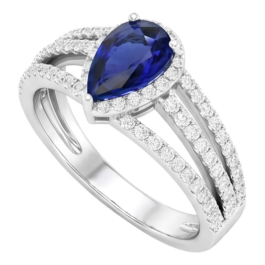 Natural Earth Mined Diamond Halo Wedding Ring Pear Blue Sapphire 2.50 Carats