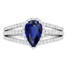 Natural Earth Mined Diamond Halo Wedding Ring Pear Blue Sapphire 2.50 Carats