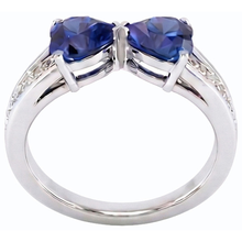 Natural Earth Mined Diamond Heart 2 Stone Blue Sapphire Ring 3.50 Carats Gold 14K Jewellery
