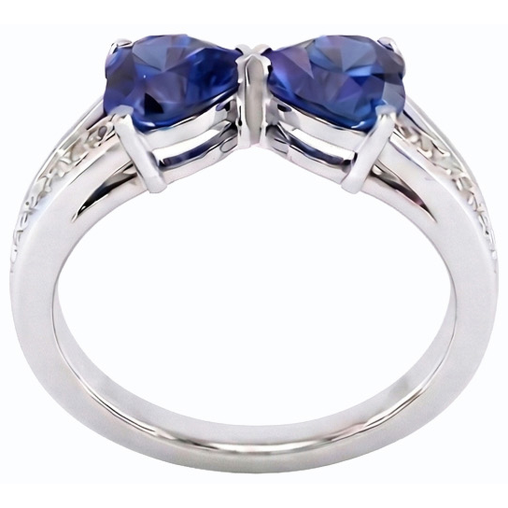 Natural Earth Mined Diamond Heart 2 Stone Blue Sapphire Ring 3.50 Carats Gold 14K Jewellery