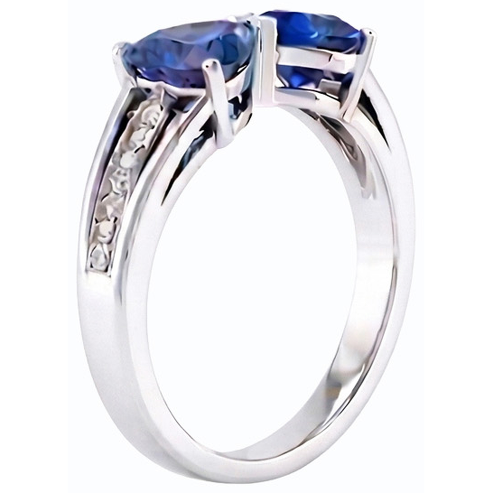Natural Earth Mined Diamond Heart 2 Stone Blue Sapphire Ring 3.50 Carats Gold 14K Jewellery