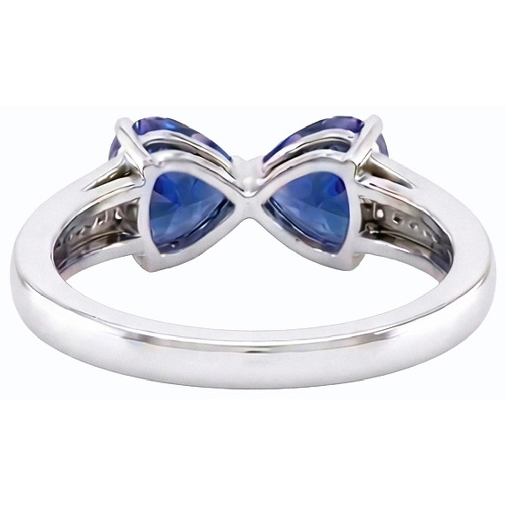Natural Earth Mined Diamond Heart 2 Stone Blue Sapphire Ring 3.50 Carats Gold 14K Jewellery
