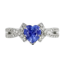 Natural Earth Mined Diamond Heart Cut Sapphire Ring Twisted Shank Jewellery 2.50 Carats