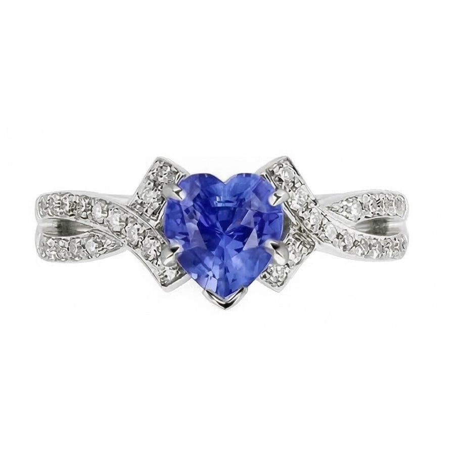 Natural Earth Mined Diamond Heart Cut Sapphire Ring Twisted Shank Jewellery 2.50 Carats
