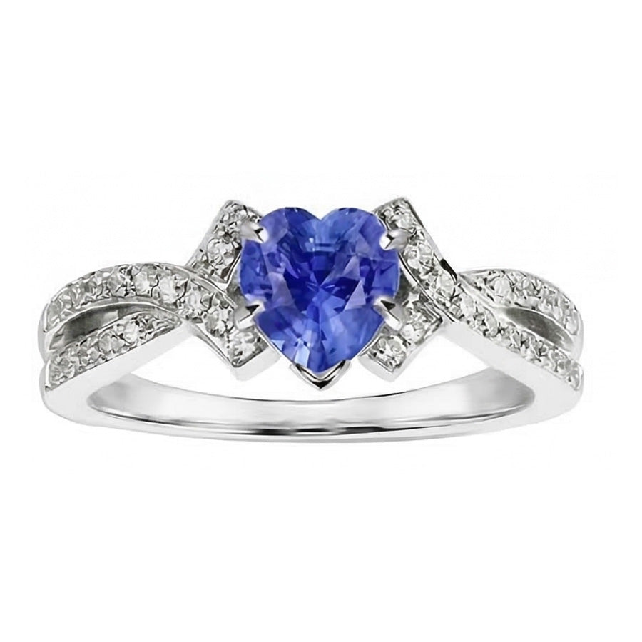 Natural Earth Mined Diamond Heart Cut Sapphire Ring Twisted Shank Jewellery 2.50 Carats