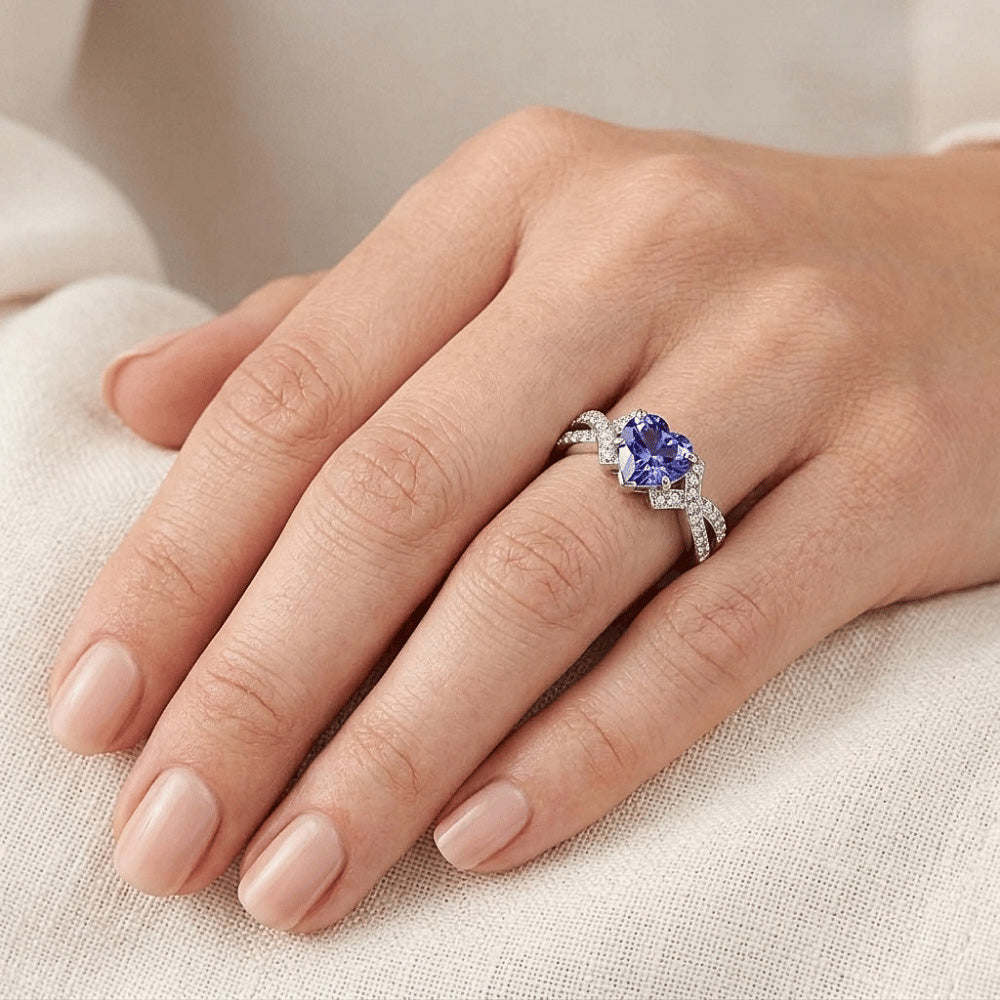 Natural Earth Mined Diamond Heart Cut Sapphire Ring Twisted Shank Jewellery 2.50 Carats