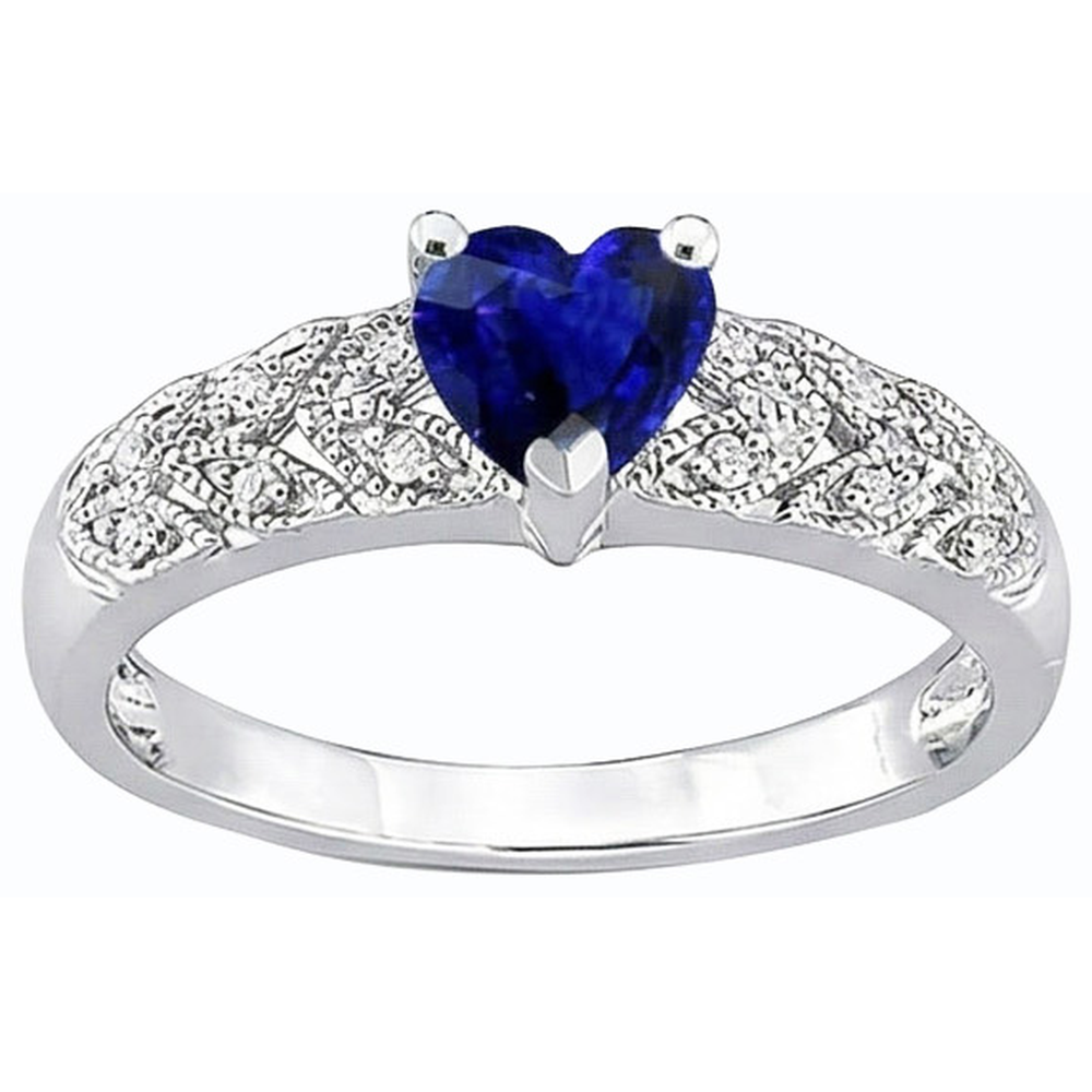 Natural Earth Mined Diamond Heart Halo Blue Sapphire Ring 2.50 Carats Leaf Style Jewellery