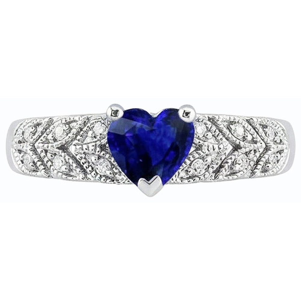 Natural Earth Mined Diamond Heart Halo Blue Sapphire Ring 2.50 Carats Leaf Style Jewellery