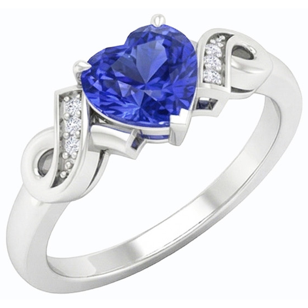 Natural Earth Mined Diamond Heart Shaped Srilanka Sapphire Ring 1.75 Carats Ribbon Style