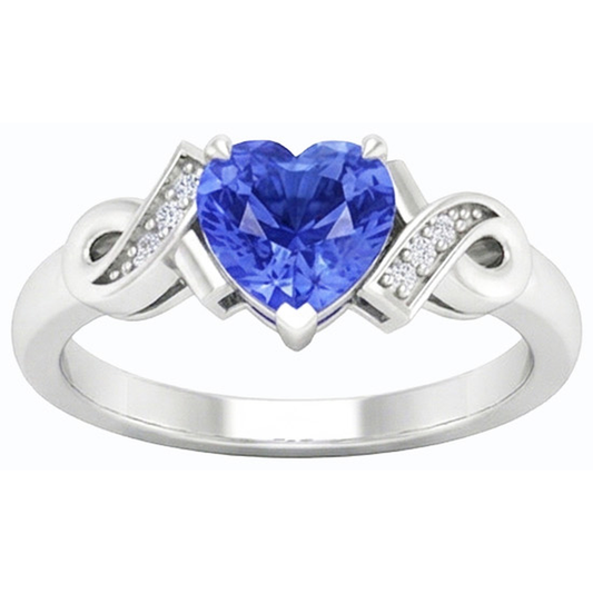 Natural Earth Mined Diamond Heart Shaped Srilanka Sapphire Ring 1.75 Carats Ribbon Style