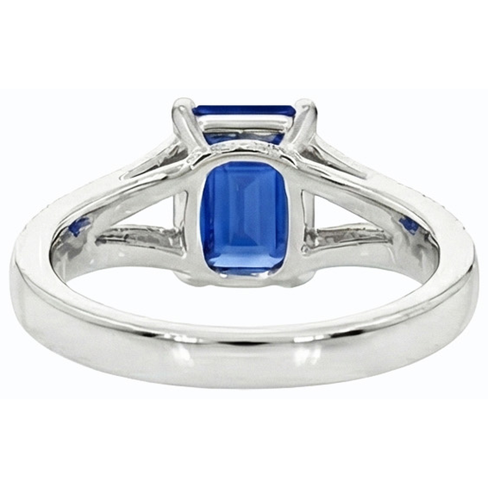 Natural Earth Mined Diamond Jewellery Emerald Cut Blue Sapphire Ring Split Shank 3 Carats