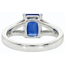 Natural Earth Mined Diamond Jewellery Emerald Cut Blue Sapphire Ring Split Shank 3 Carats