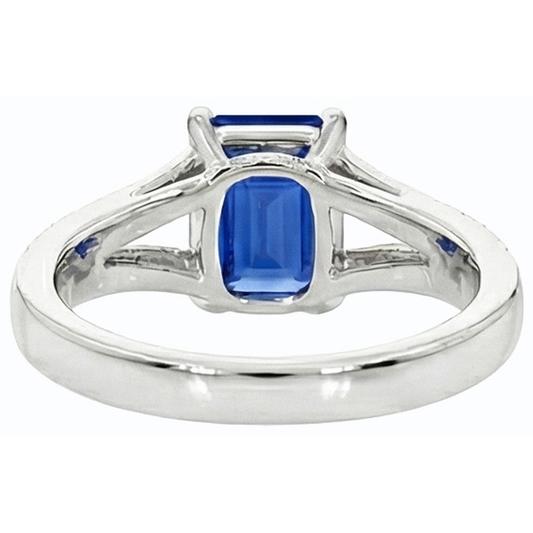 Natural Earth Mined Diamond Jewellery Emerald Cut Blue Sapphire Ring Split Shank 3 Carats