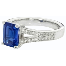 Natural Earth Mined Diamond Jewellery Emerald Cut Blue Sapphire Ring Split Shank 3 Carats
