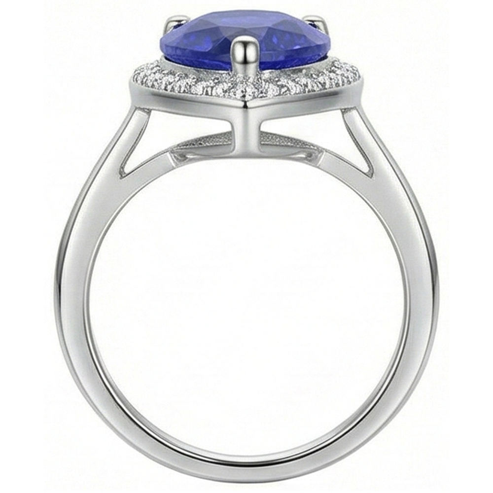 Natural Earth Mined Diamond Jewellery Halo Ceylon Sapphire Ring 4 Carats