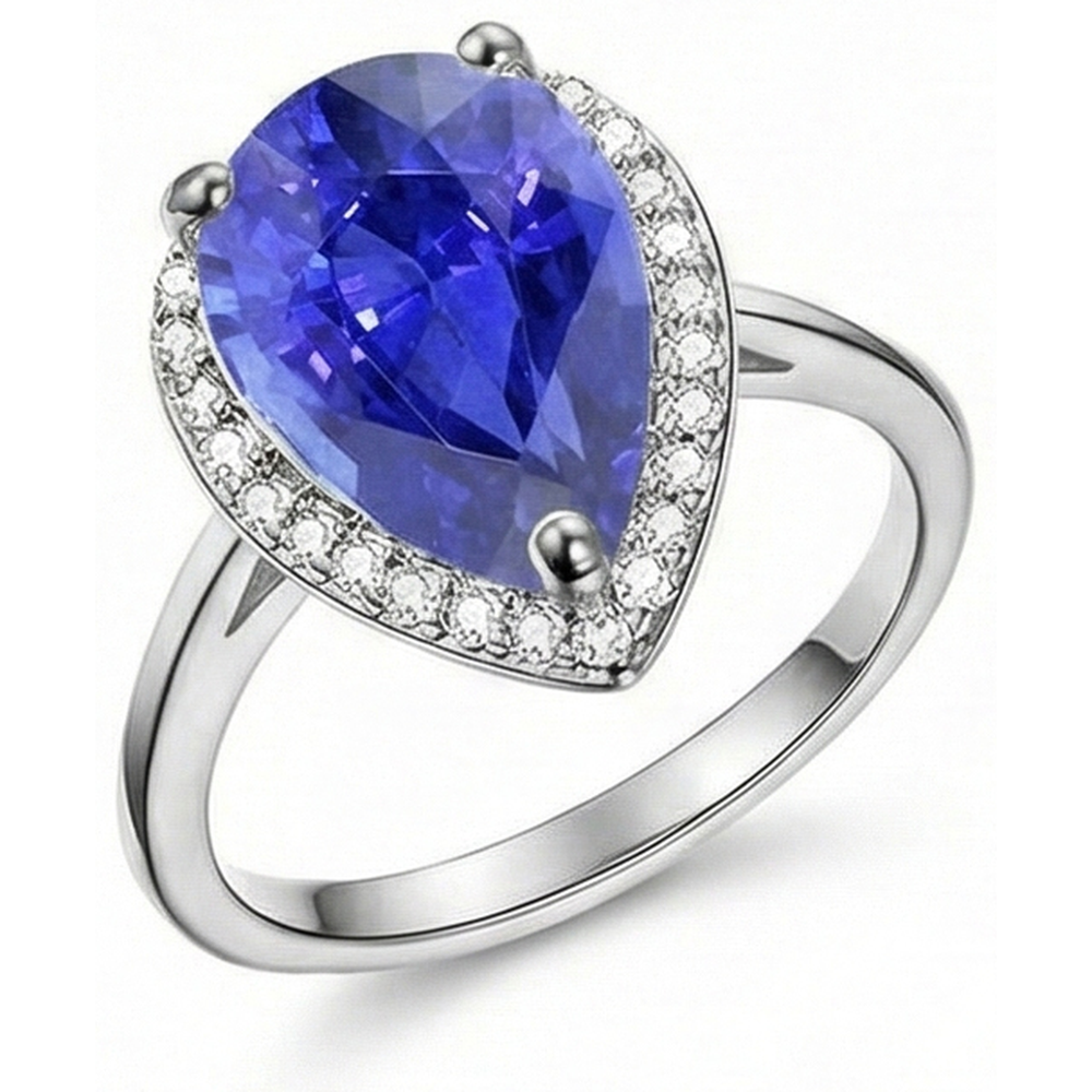 Natural Earth Mined Diamond Jewellery Halo Ceylon Sapphire Ring 4 Carats