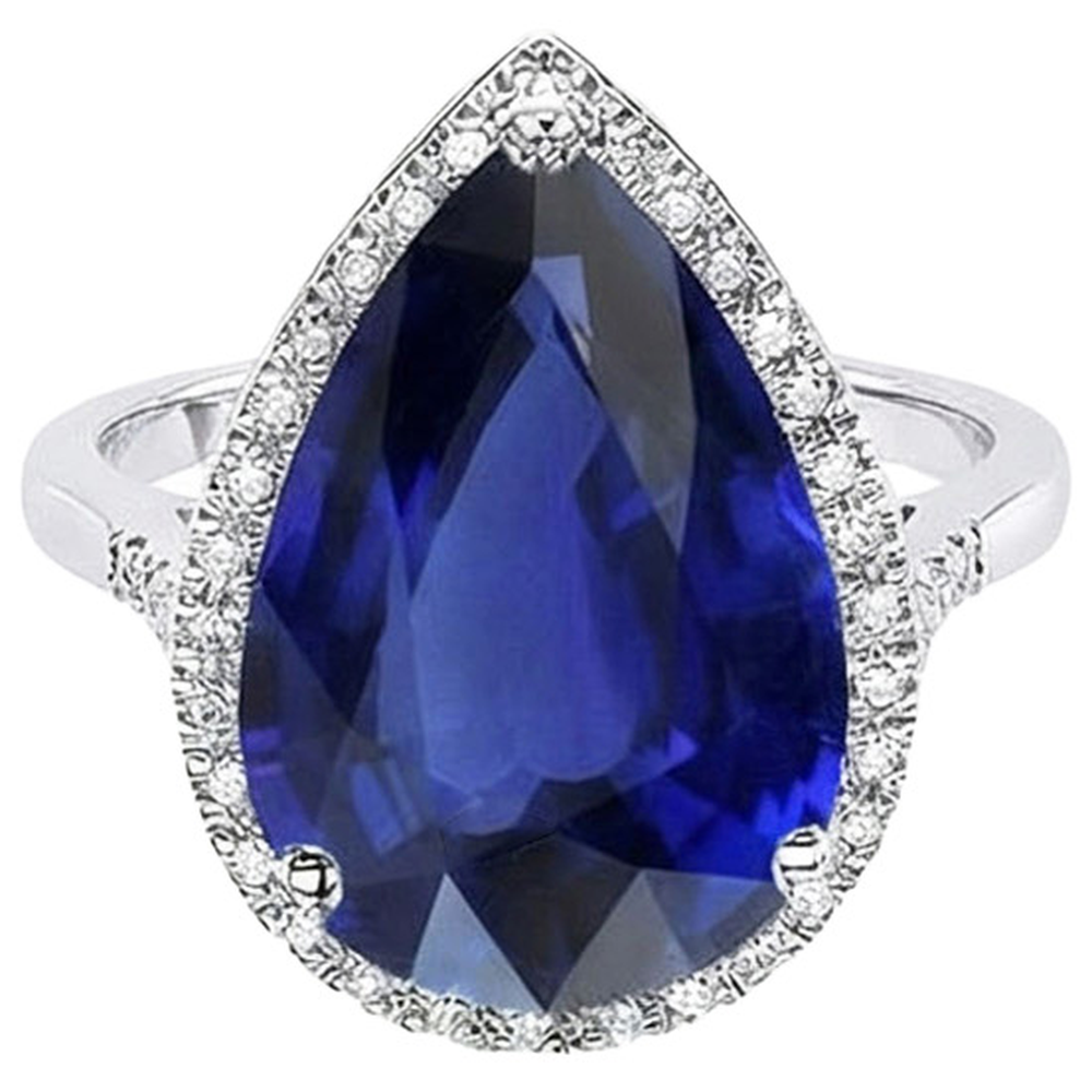 Natural Earth Mined Diamond Jewellery Halo Oval Ceylon Sapphire Ring 7.50 Carats