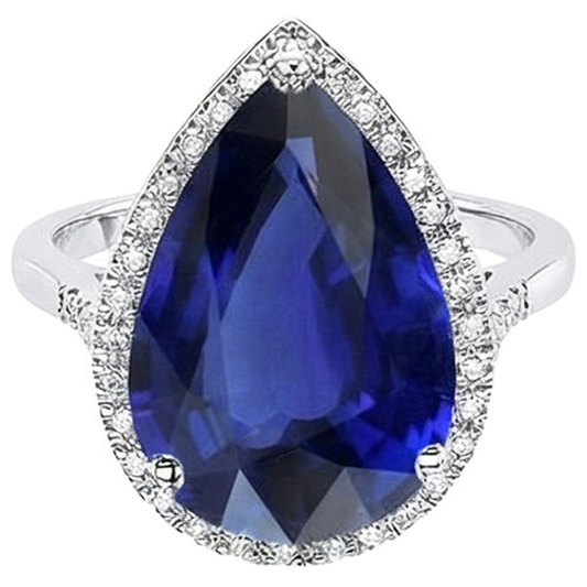 Natural Earth Mined Diamond Jewellery Halo Oval Ceylon Sapphire Ring 7.50 Carats