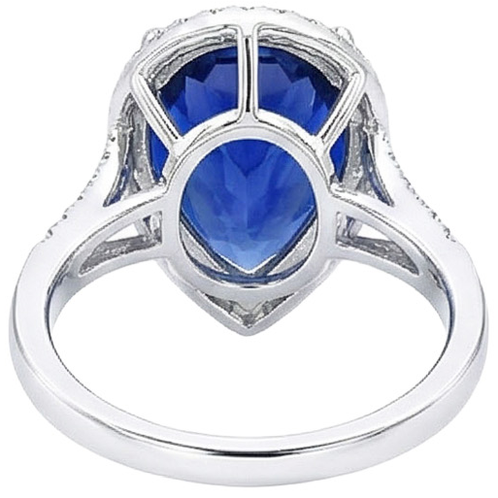 Natural Earth Mined Diamond Jewellery Halo Oval Ceylon Sapphire Ring 7.50 Carats