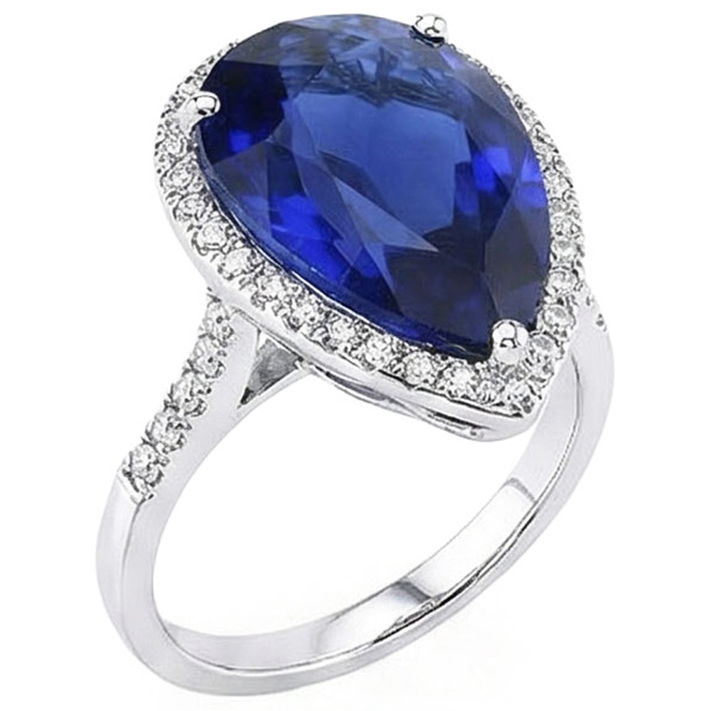 Natural Earth Mined Diamond Jewellery Halo Oval Ceylon Sapphire Ring 7.50 Carats