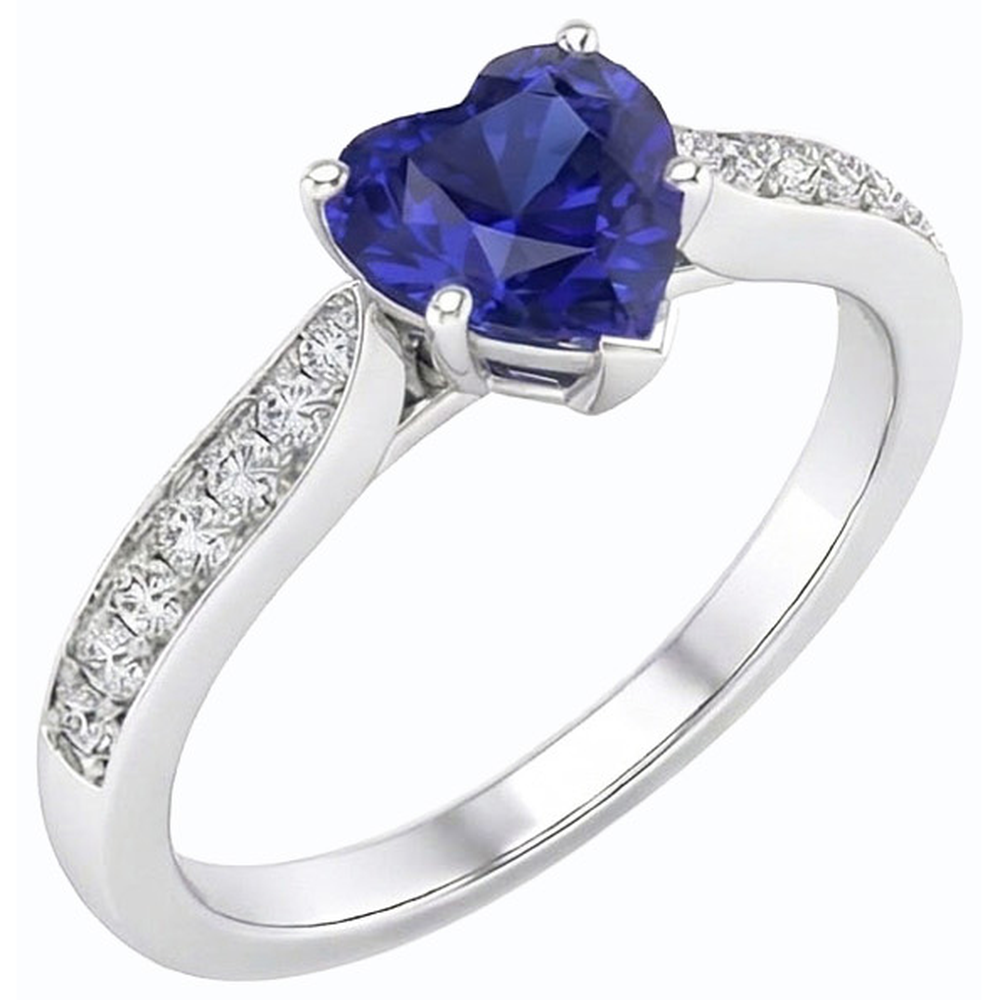 Natural Earth Mined Diamond Jewellery Heart Ceylon Sapphire Ring 2.50 Carats Accented