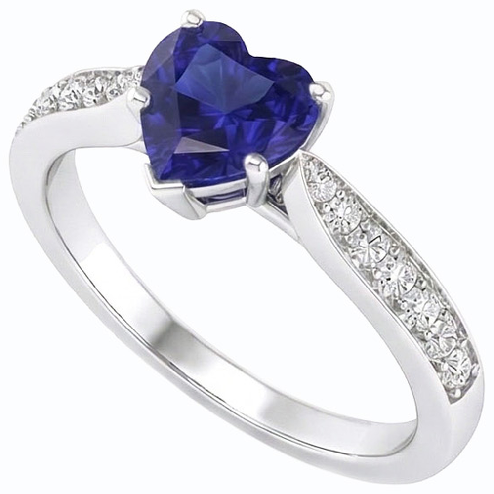 Natural Earth Mined Diamond Jewellery Heart Ceylon Sapphire Ring 2.50 Carats Accented