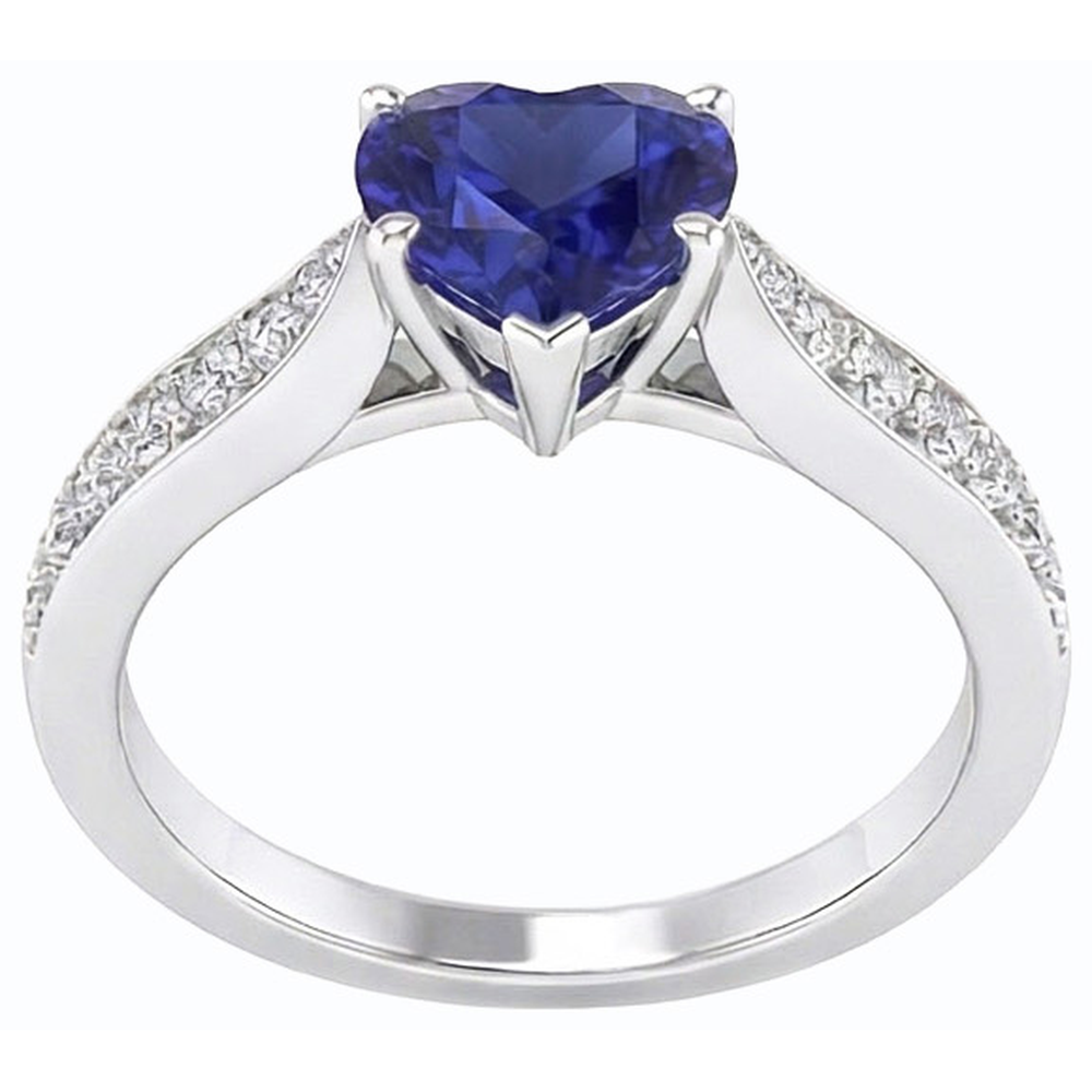 Natural Earth Mined Diamond Jewellery Heart Ceylon Sapphire Ring 2.50 Carats Accented
